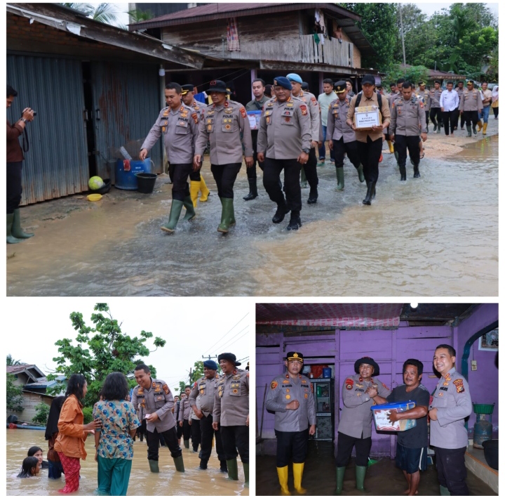 Wakapolda Riau Tinjau Langsung Lokasi Banjir di Gunung Sahilan, Salurkan Bantuan Sembako dan Layanan Kesehatan!